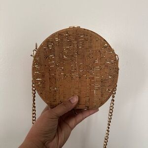 Gold Cork Round Crossbody Bag